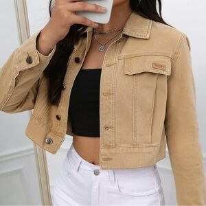 Khaki Cropped Denim Jacket
